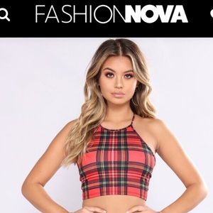 Fashion Nova Red plaid crop top